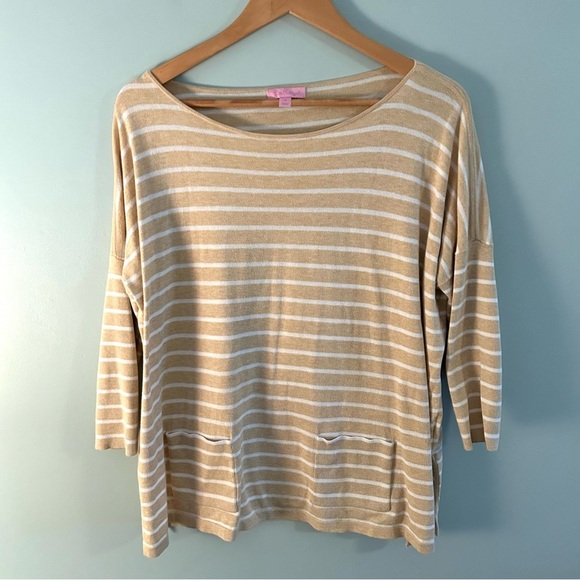 Lilly Pulitzer Elba Camel and White Sweater. Size Medium. - Picture 2 of 12
